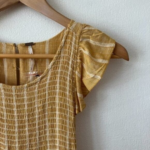 Free People Chambray Butterflies Midi Dress Mustard Striped - Picture 4 of 7